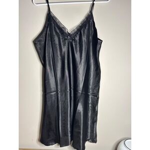 Popsi Lingerie Black Satin‎ Lace Trim Slip Dress Size M